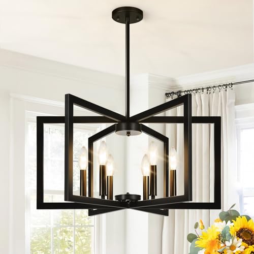 25" 61" Height Adjustable Modern Matte Black Chandelier for Dining Room (6 Count)