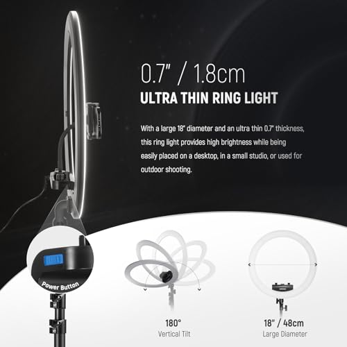 Professional 18 Inch Ring Light with Tripod Stand Phone Holder Compatible with iPhone
