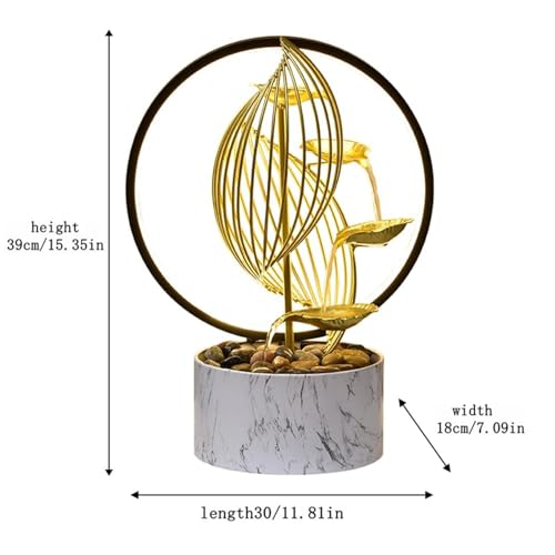 Qingyinge 15'' H Large Golden Tabletop Water Fountain with Led Light for Indoor Meditation Yoga Spa Room Decor