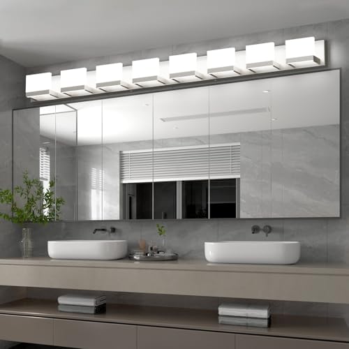 8 Lights LED Modern Vanity Light Brushed Nickel Bathroom Lighting Fixture Up and Down Bathroom Wall Light Over Mirror