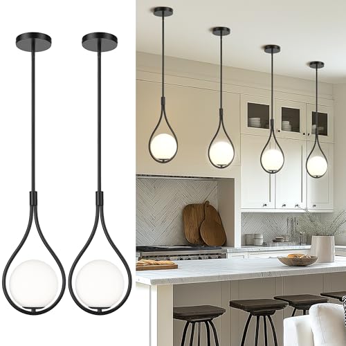 2 Pack 8 Inch Glass Black Pendant Lights Kitchen Island