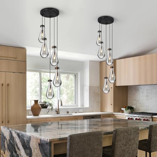Raindrop Pendant Lights Kitchen Island Teardrop Black Hanging Light Fixtures Clear Solid Glass Pendant Light Modern Chandeliers for Dining Room Porch Corridor Living Room (5 Count)