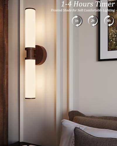 Walnut Wireless Battery Operated Wall Sconces with Remote Control