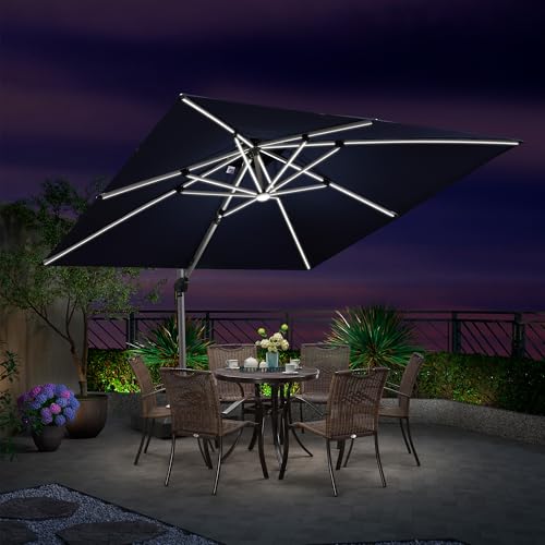Patio Umbrella 11'X11' Double Top Solar LED Light (121 Sq Ft)