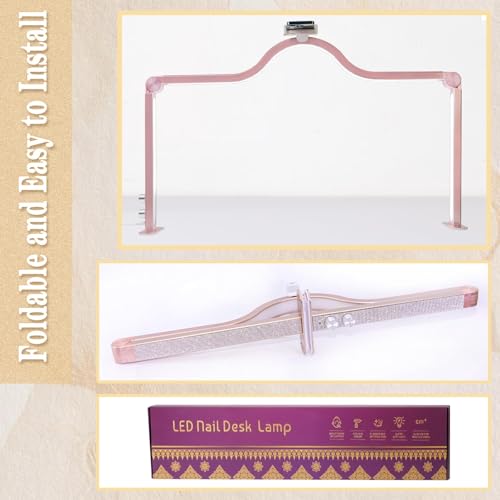 Nail Light for Desk Half Moon Light for Nail Desk 34Inch Foldable LED Table Lamp Manicure for Table Adjustable Dimmable Half Moon Lamp for Lash Beauty Tattoos Crafts Pink