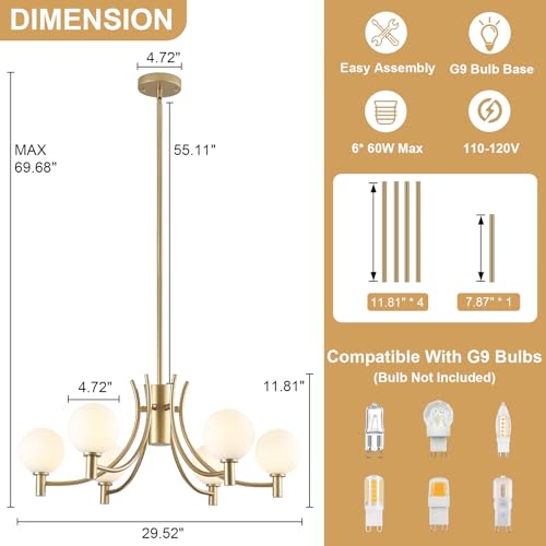 6 Light Gold Modern Sputnik Chandelier