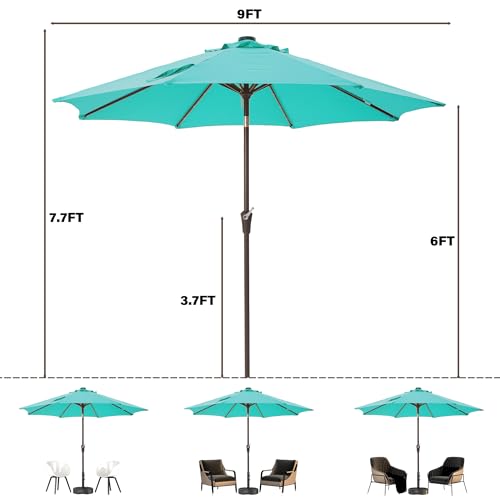 9‘ Patio Umbrella with lights pool Umbrella for Patio turquoise