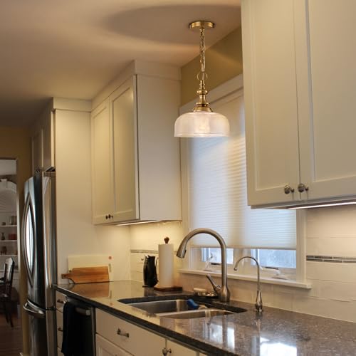 EDSILIVE Vintage Glass Pendant Lights Kitchen Island 10" Bowl Clear Glid Glass Hanging Ceiling Light Fixture with Brass Gold Finish for Dining Room Kitchen Table