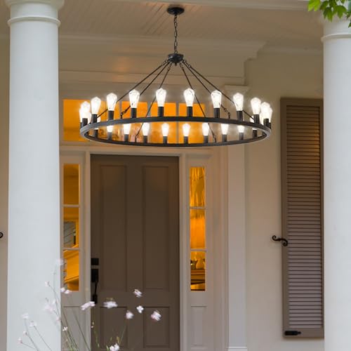 53” Large Farmhouse Wagon Wheel Chandelier