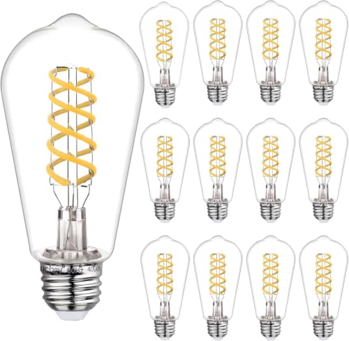 12 PCS ST58 Dimmable Spiral Vintage E26 LED Bulb 60 Watt LED Edison Bulbs (12 Count)