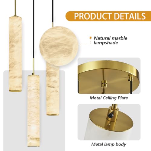 Gold Natural Alabaster Long Tube Kitchen Island Pendant Lights