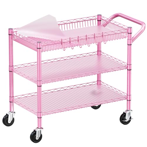 Pink Rolling Utility Cart with Wheels