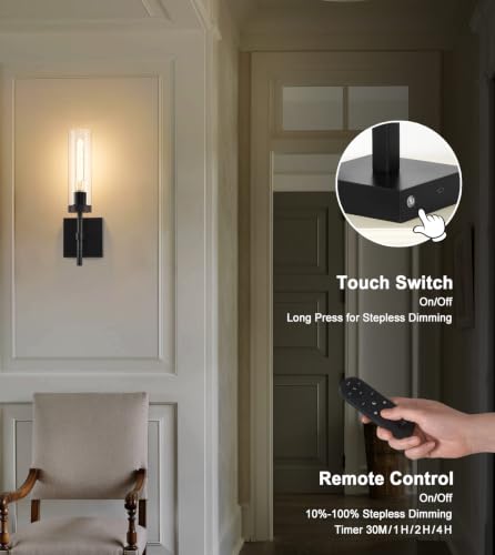 Black Wireless Wall Sconces with Remote Control (2 Count)
