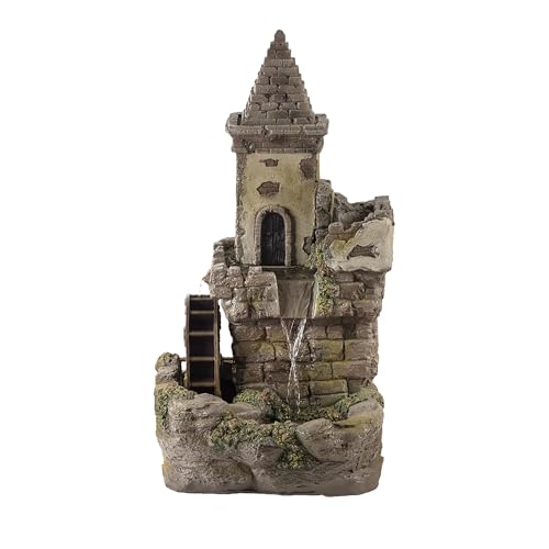 USA1164 Outdoor Floor Tiered Fairy Castle Waterwheel Water Fountain with Realistic Stone Look