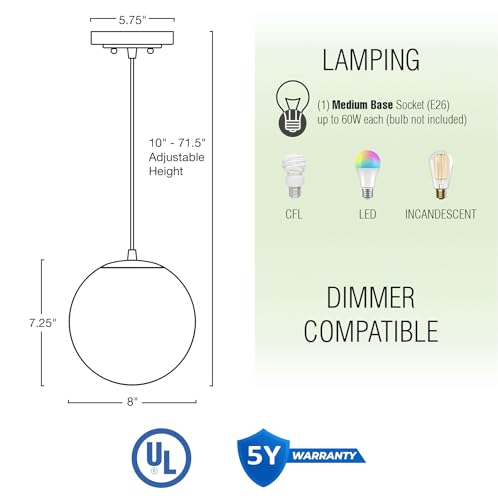 Ceres 8" Modern Globe Pendant Light for Kitchen Island