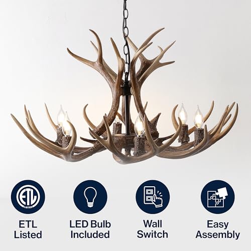 Eldora 6 Light Resin Antler Chandelier 33"