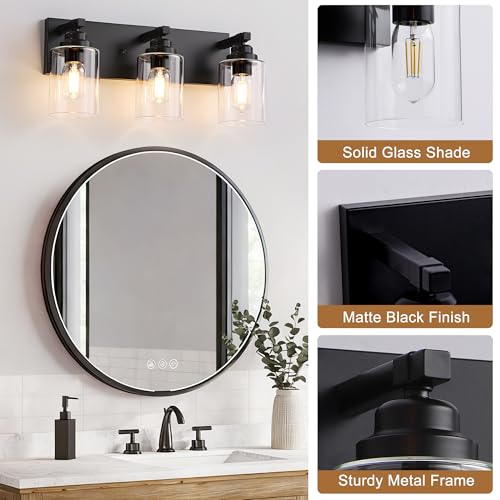3 Light Matte Black Bathroom Vanity Light