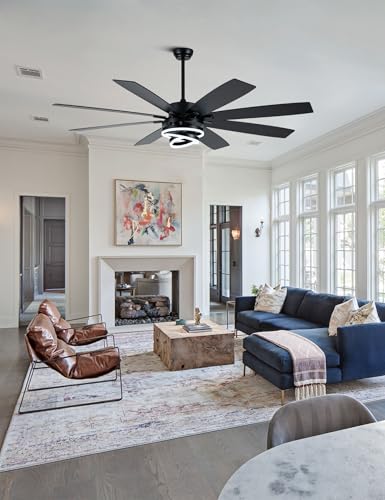 72" Large Black Modern Ceiling Fans with Lights