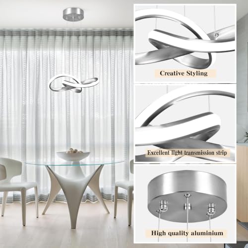 LED Chandelier Modern Pendant Light Fixture 2 Pack Simple Irregular Streamline Ring Light Nickel with 4500K and 59" Height Adjustable Hanging Lamp for Kitchen Island Hallway Foyer Corridor