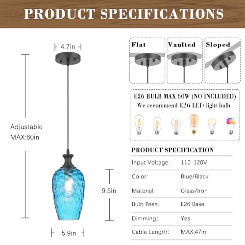 Blue Glass Pendant Lights Kitchen Island