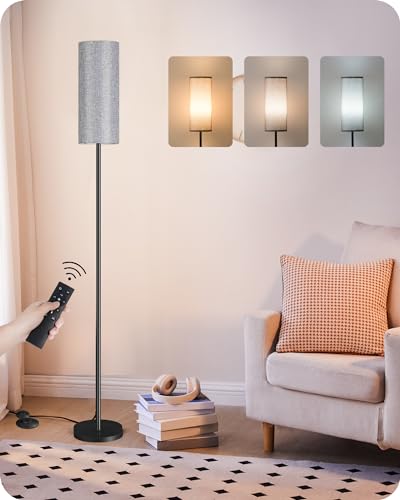 Dimmable Gray Floor Lamp for Living Room with Remote and Foot Switch