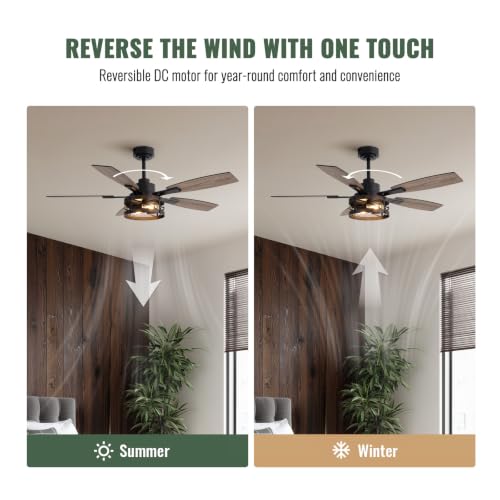 52 Inch Ceiling Fan with Light and Remote Control (Wood Grain - Flush Mount / 52 Inch)