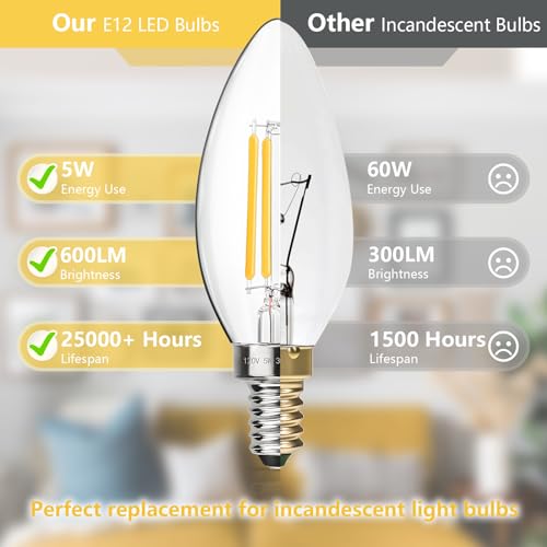 Dimmable E12 LED Candelabra Bulbs 60W Equivalent (12 Count)