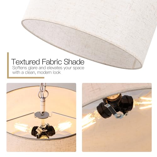 3 Light Plug in Pendant Light with Linen Drum Shade