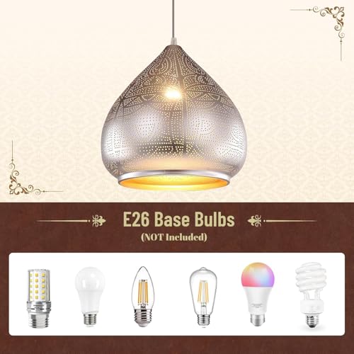 2 Pack Pendant Light Moroccan Chandelier Vintage Farmhouse Ceiling Hanging Light Fixtures Sliver Hardwire Flush Mount Pendant Light for Kitchen Island Dining Room Restaurant
