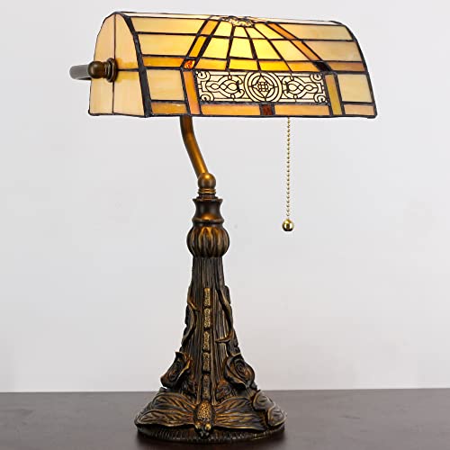 Tiffany Banker Lamp Small Stained Glass Table Lamp Yellow Mission