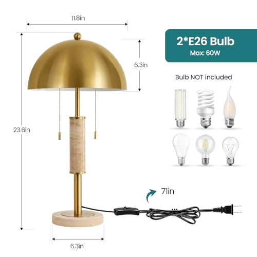 24" Modern Table Lamp for Living Room Gold Metal Nightstand Lamp with High