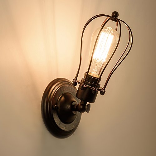 Industrial Wall Sconce Vintage Lighting Adjustable Lamp Rustic Wire Metal Cage Wall Light Shade Edison Style Antique Fixture Porch Mirror
