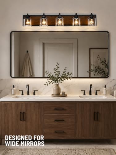 5 Light Bathroom Vanity Lights Large 40" with Bubble Glass Shades (5 Count)