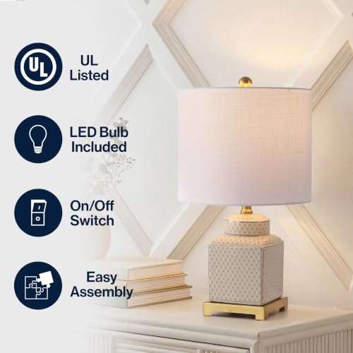 Cleo 21.5" Yellow & White Ceramic Table Lamp with Brass Base