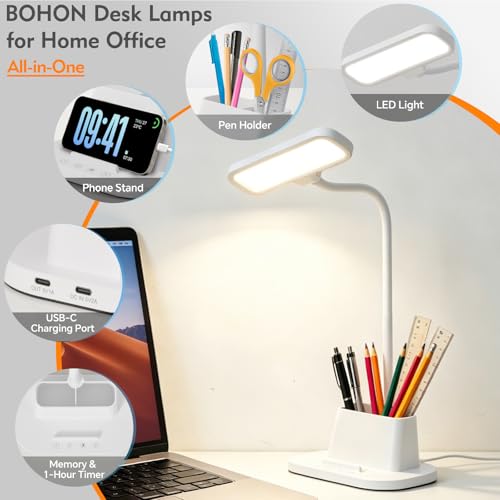 LED Desk Lamp for Dorm Small Desk Lamp with Pen Holder 5 Color Modes White (White)