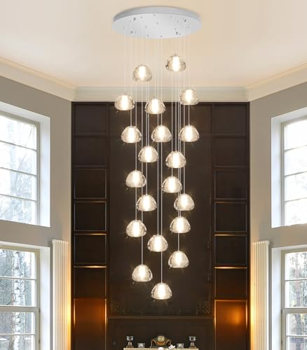 20 Light Modern Chandeliers for Entrance High Ceiling Chandelier Living Room Lights Fixture LED Ceiling Lamp Bubble Crystal Adjust Hanging Pendants Lighting for Stairwell Hallway Foyer