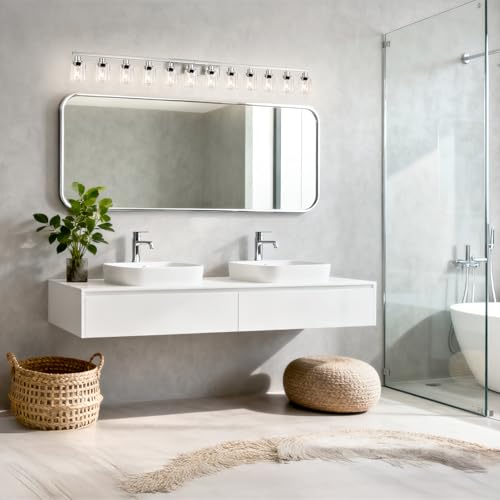 Brushed Nickel Bathroom Vanity Light Over Mirror 12 Light 78in