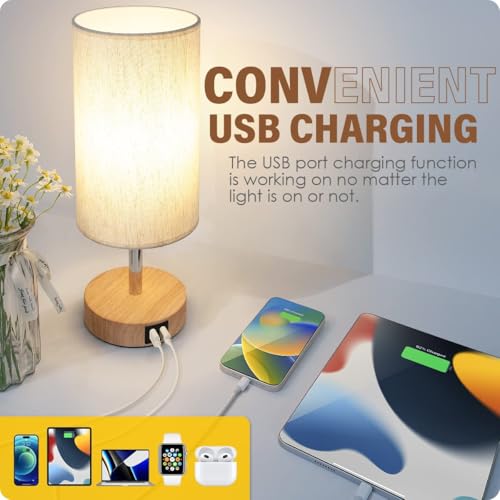 Bedside Table Lamp with USB Ports