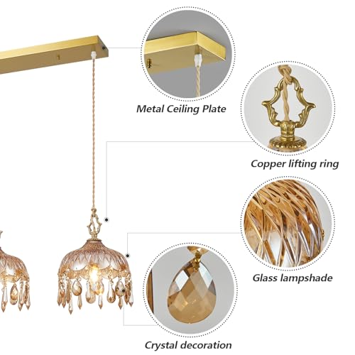 3 Light Glass Pendant Light Crystal Hanging Light Fixtures