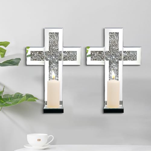 Mirrored Wall Candle Sconces Holder Set of 2
