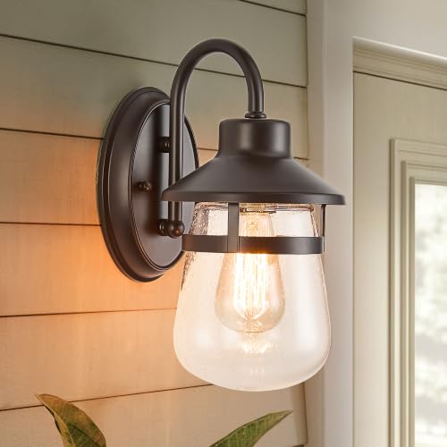 Outdoor Wall Sconce with Clear Seeded Glass Shade