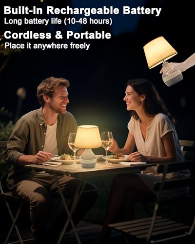 10" H Small Rechargeable Cordless Ceramic Table Lamp