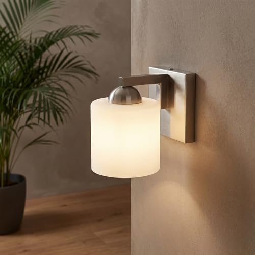 1 Light Brushed Nickel Bathroom Vanity Light with White Glass Shade