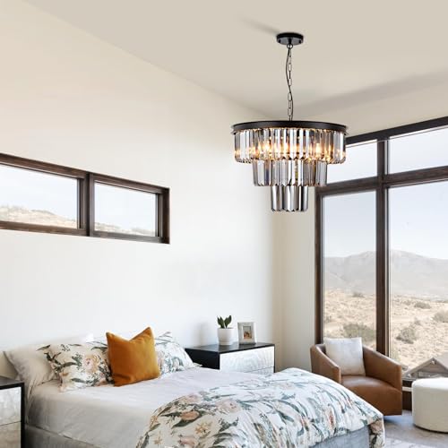 8 Light Black Crystal Chandelier 20'' Luxury Smoke Modern Dining Room Light Fixture 3