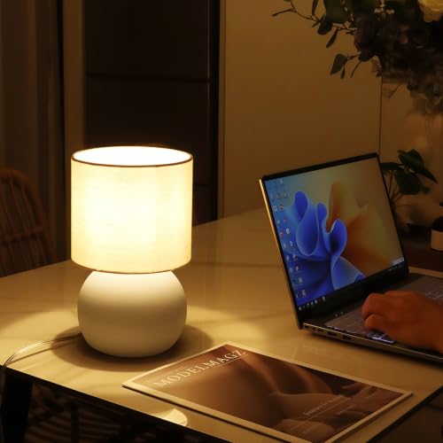 Modern White Small Table Lamp with Cotton Linen Shade