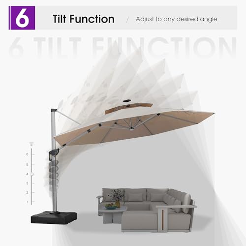 Patio Umbrella with Base 13ft Solar LED Light Double Top