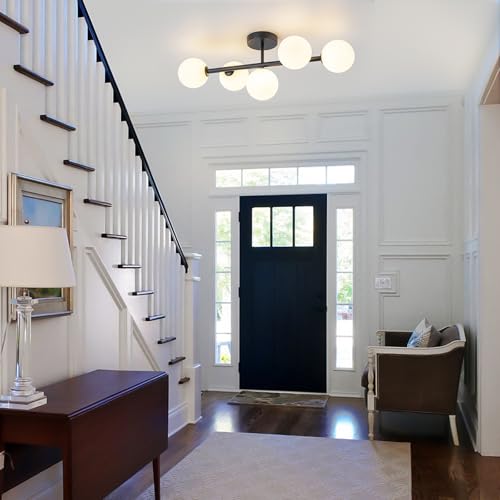 5 Light Semi Flush Mount Glass Ceiling Light Frosted Globe