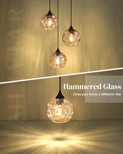 3 Light Cluster Pendant Lamp with Hammered Glass