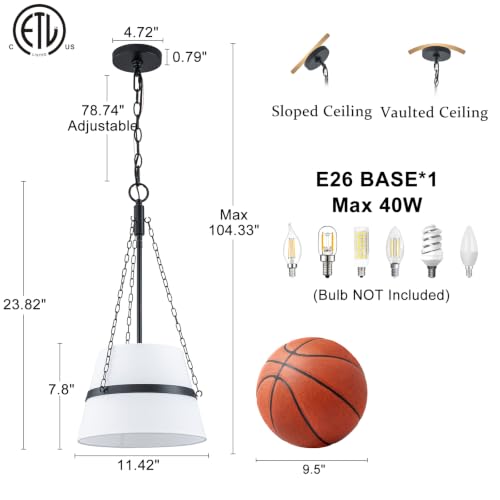 11.4" Black Drum Pendant Light for Kitchen Island