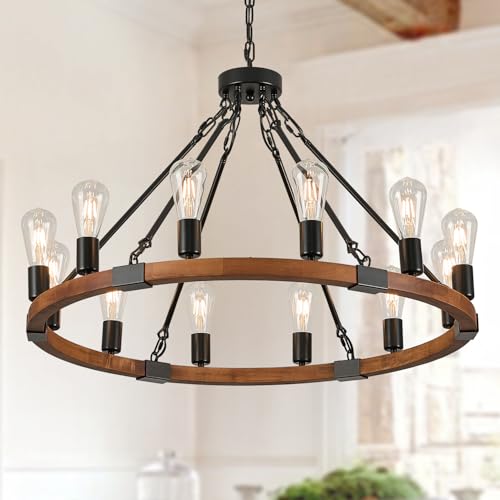Farmhouse Wood Wagon Wheel Chandelier 12 (12 Count)